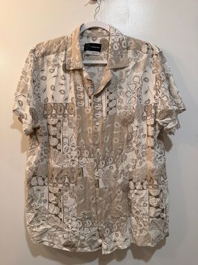 Original Use Cream and Beige Paisley Short-Sleeve Button-Down Shirt - Large